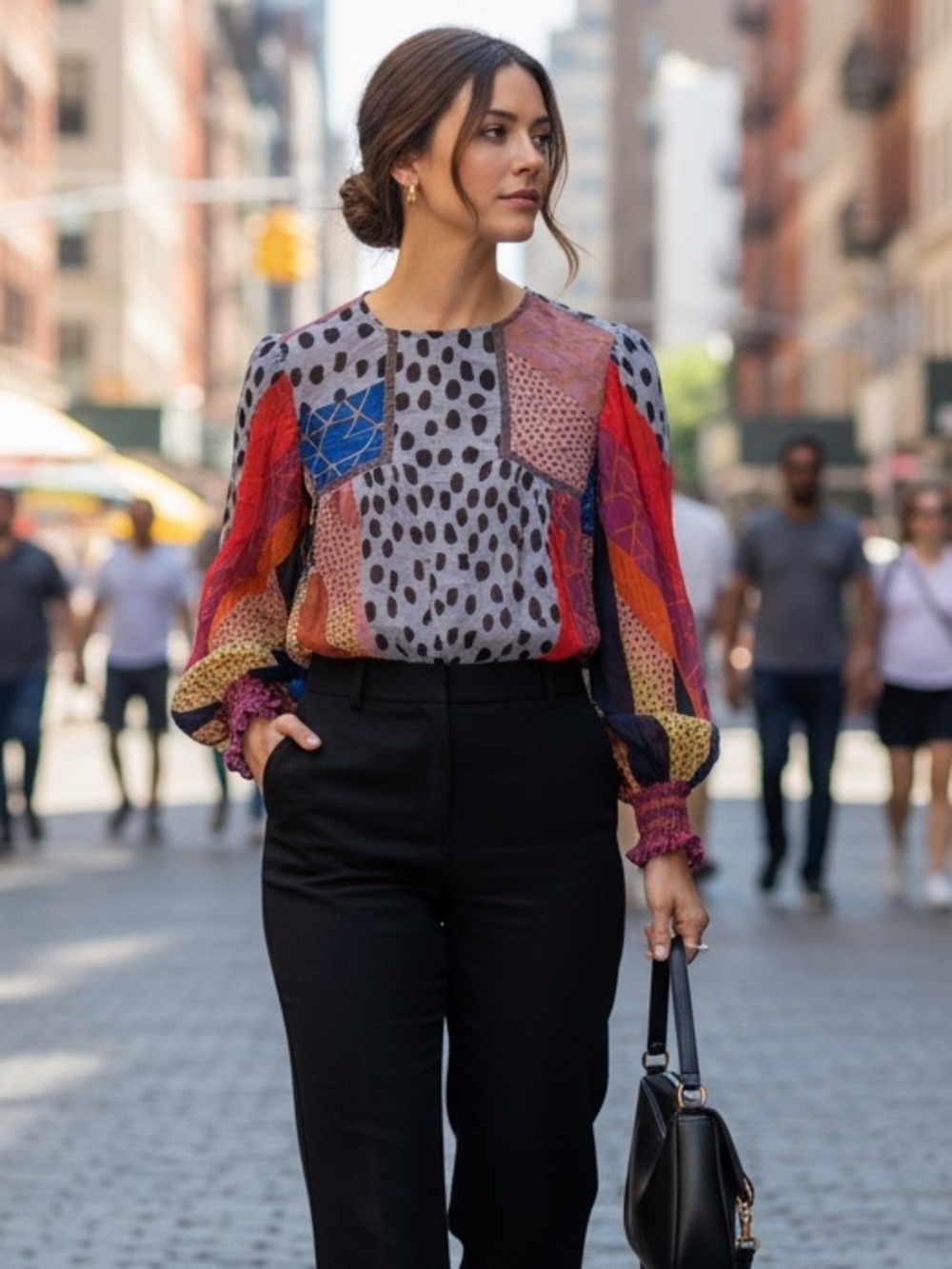 Anthropologie Blank London Multicolor Patchwork Print Blouse size small